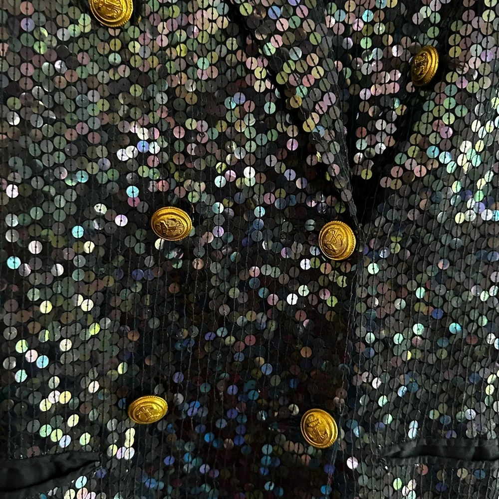 Sequin Double-Breasted Blazer with Gold Accents - Picture 3 of 4